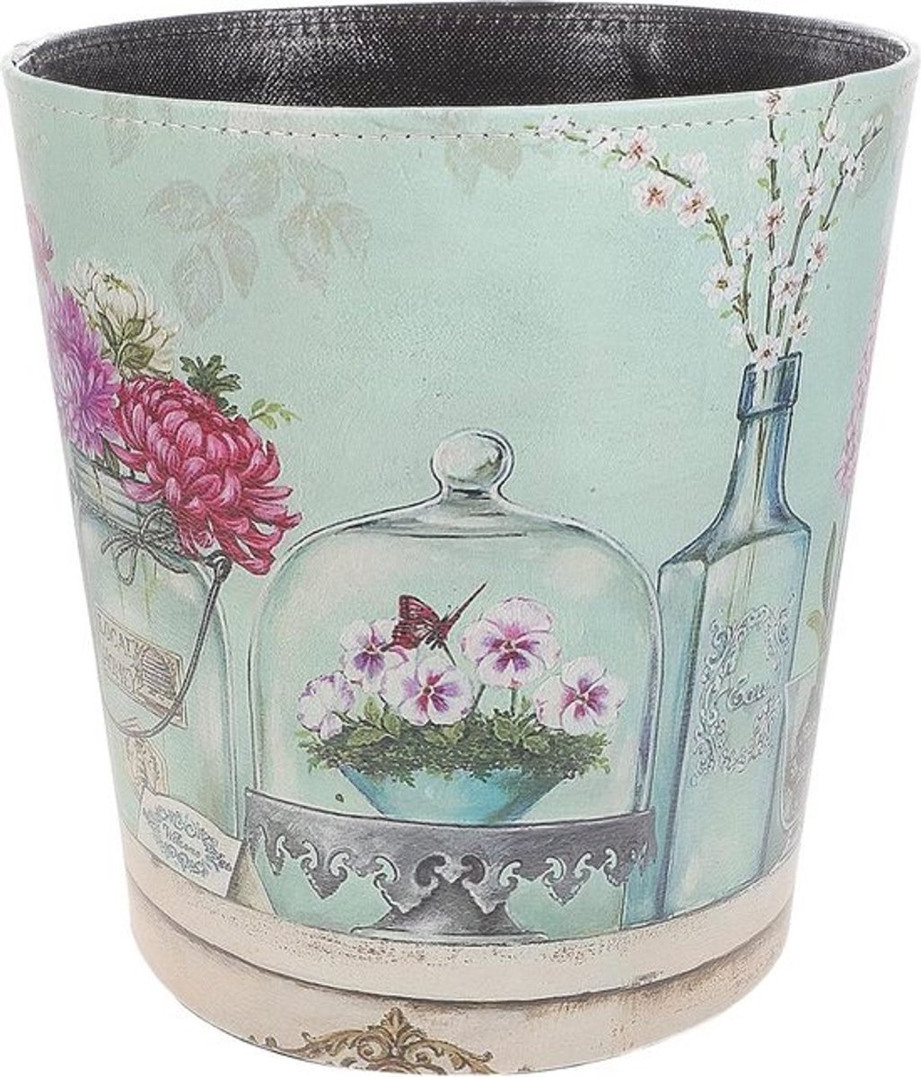 Prullenbak 10 liter - Bloemenpatroon PU Lederen Retro Decoratief - Badkamer Slaapkamer Keuken Thuis Kantoor