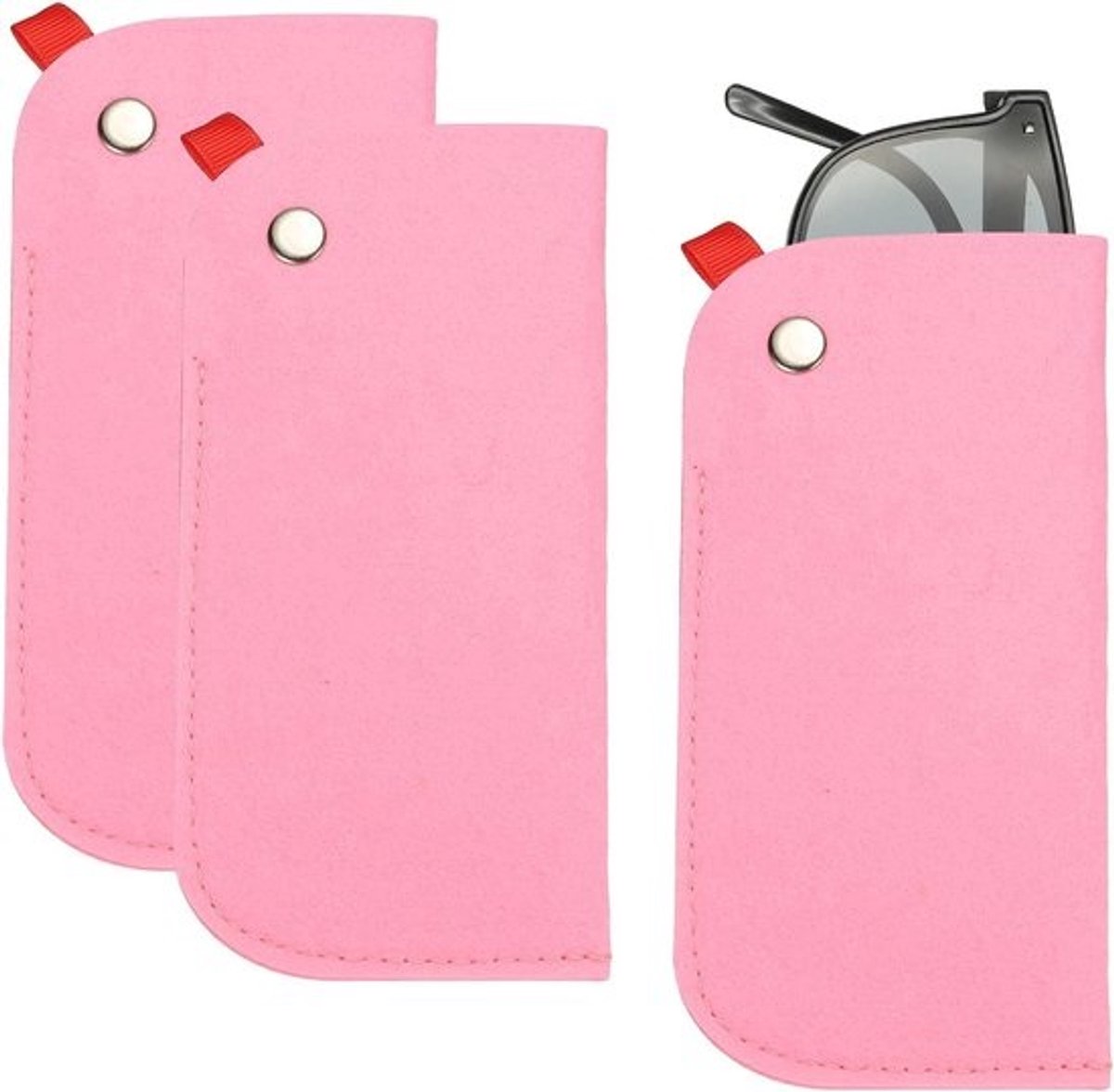 Draagbare vilten glazen case - 3 stuks soft slip-in pouch voor zonnebrillen en eyeglasses, opbergtas voor mannen en vrouwen in roze kleur