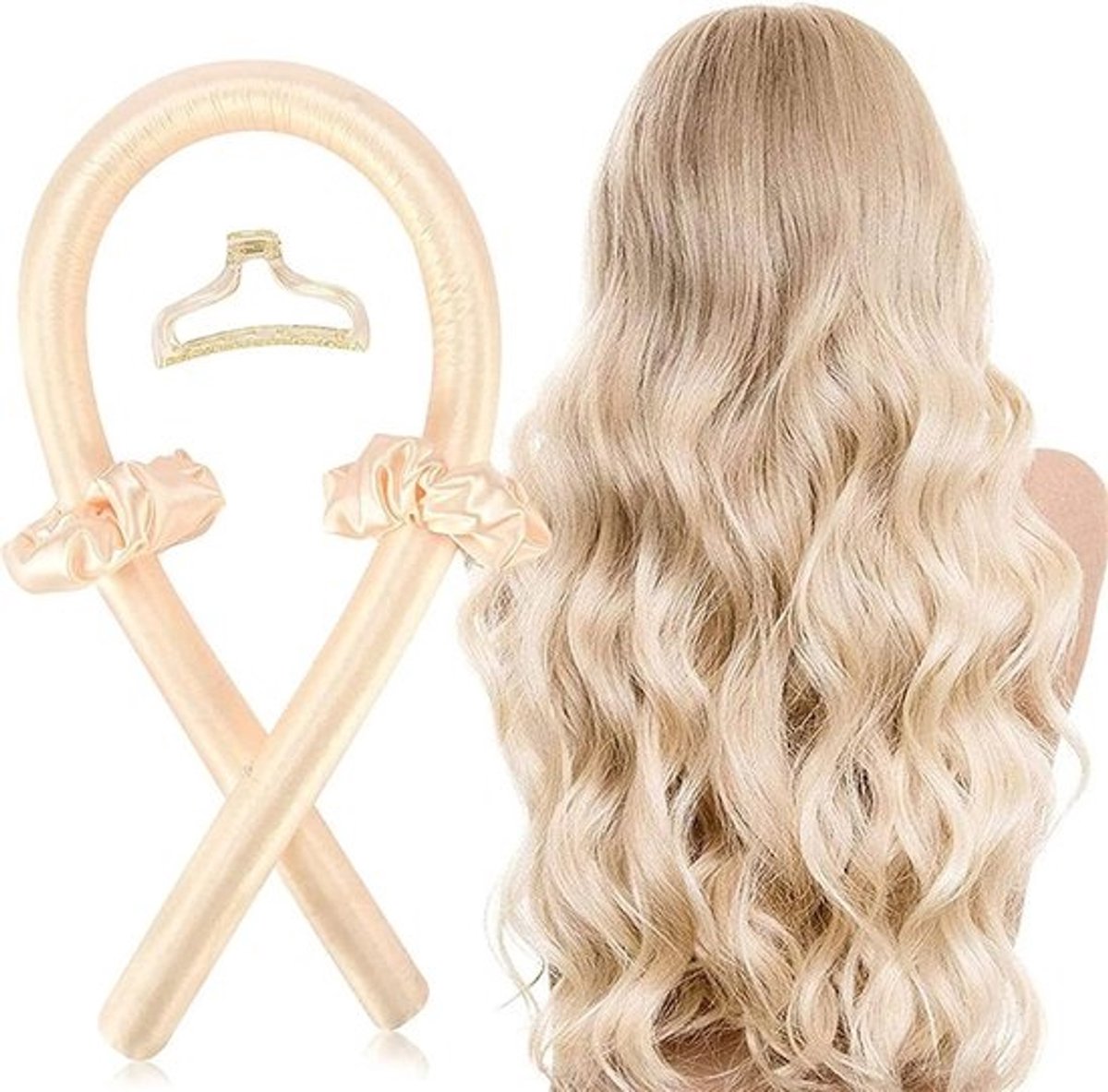 Krullen zonder hitte - krulband zonder warmte, haarrollers zonder hitte - haarrollers voor lang haar - grote krullen - doe-het-zelf - haarstylingtools voor lang en middellang haar -