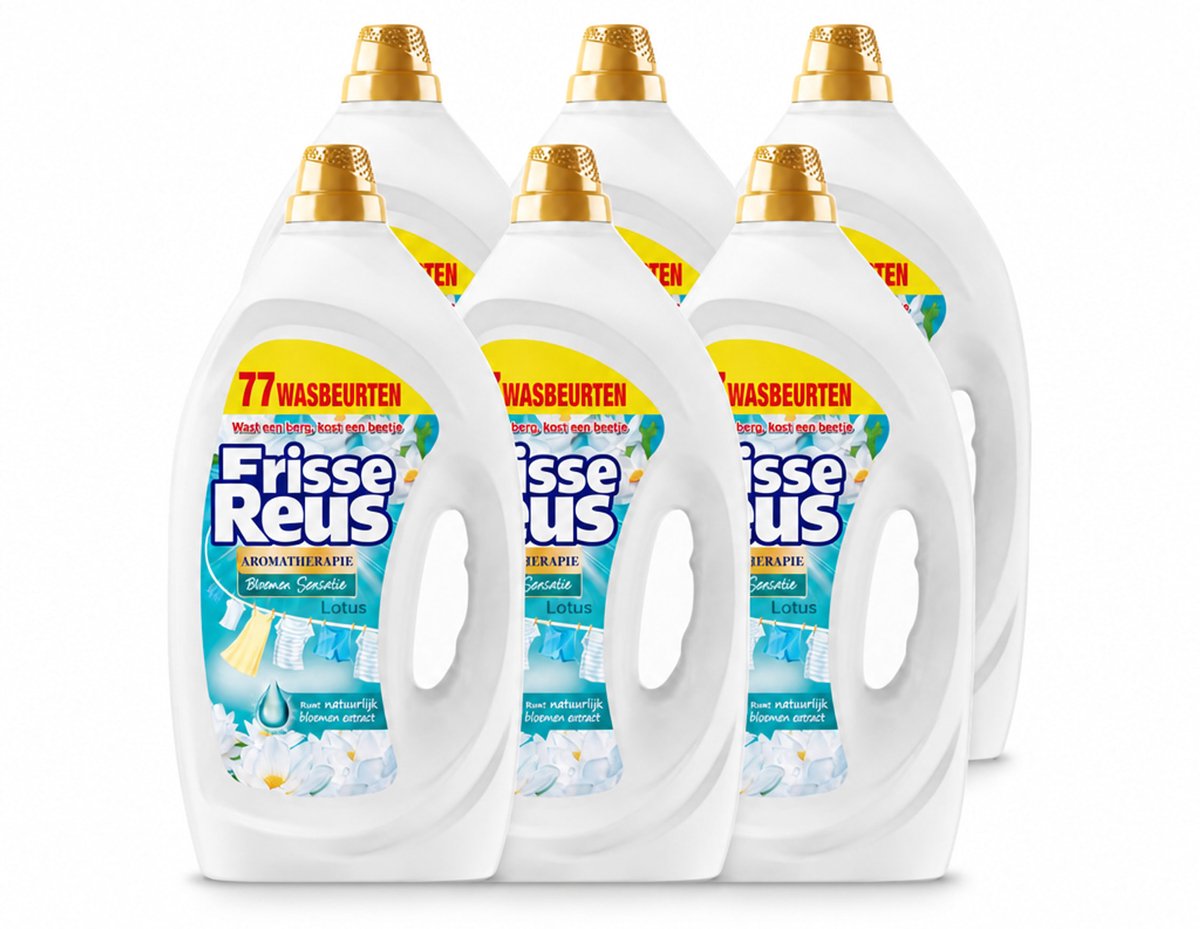 6 x Frisse Reus - Vloeibaar Wasmiddel - Lotus - Witte Was - 77 Wasbeurten - Voordeelverpakking - 6 stuks