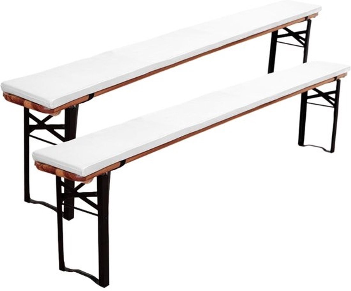 Waterdichte Bierbankkussens met Gesp voor Binnen en Buiten, Wasbare Hoes en Antislip Onderkant (Wit, Set van 2)