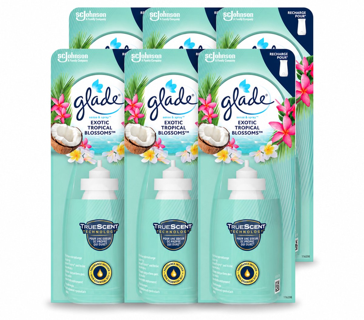 6 x Glade – Sense & Spray Navulling – Exotic Tropical Blossoms – 18 ml - Voordeelverpakking - 6 stuks
