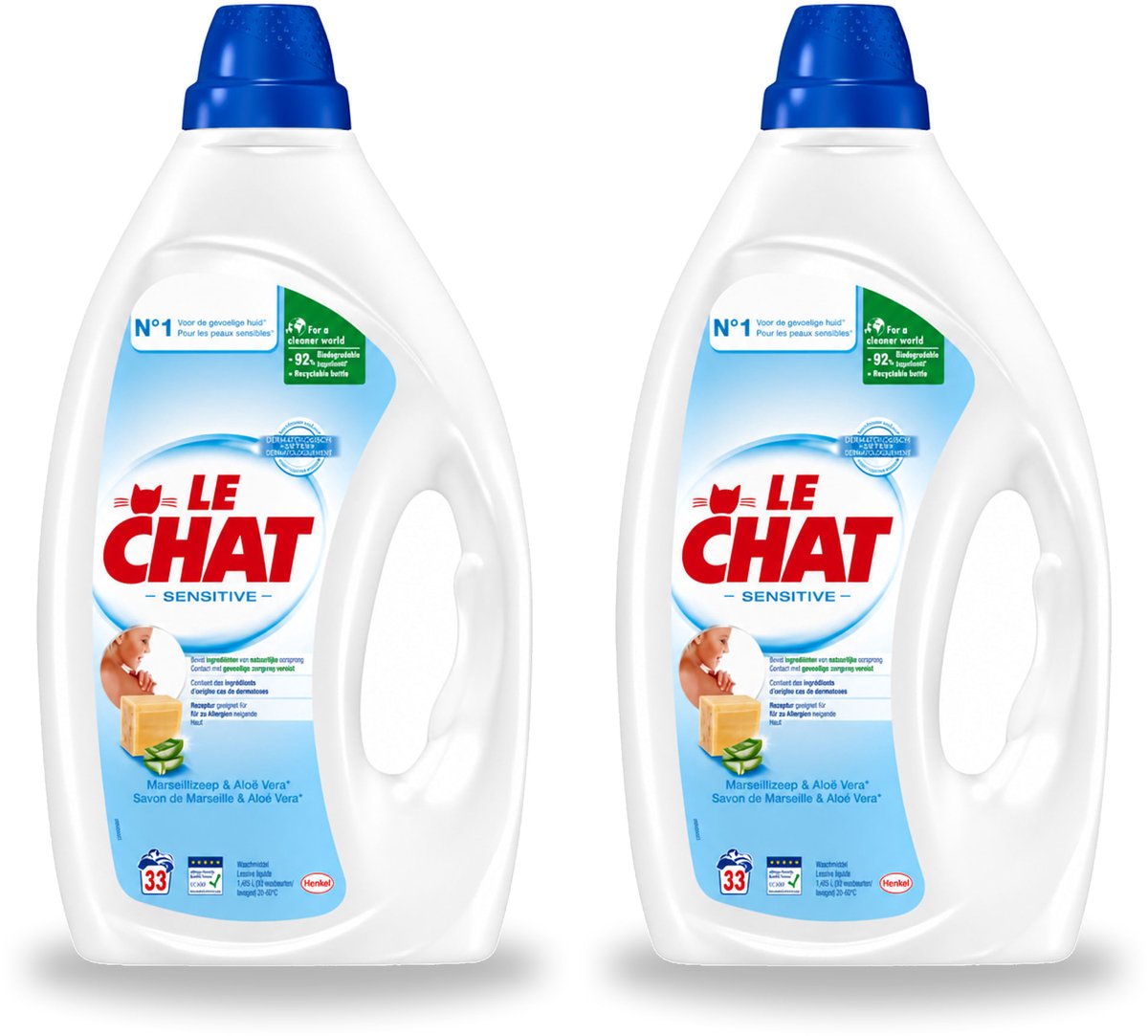 2 x Le Chat – Vloeibaar Wasmiddel – Sensitive – 1,485 L - Bulkverpakking - 2 stuks