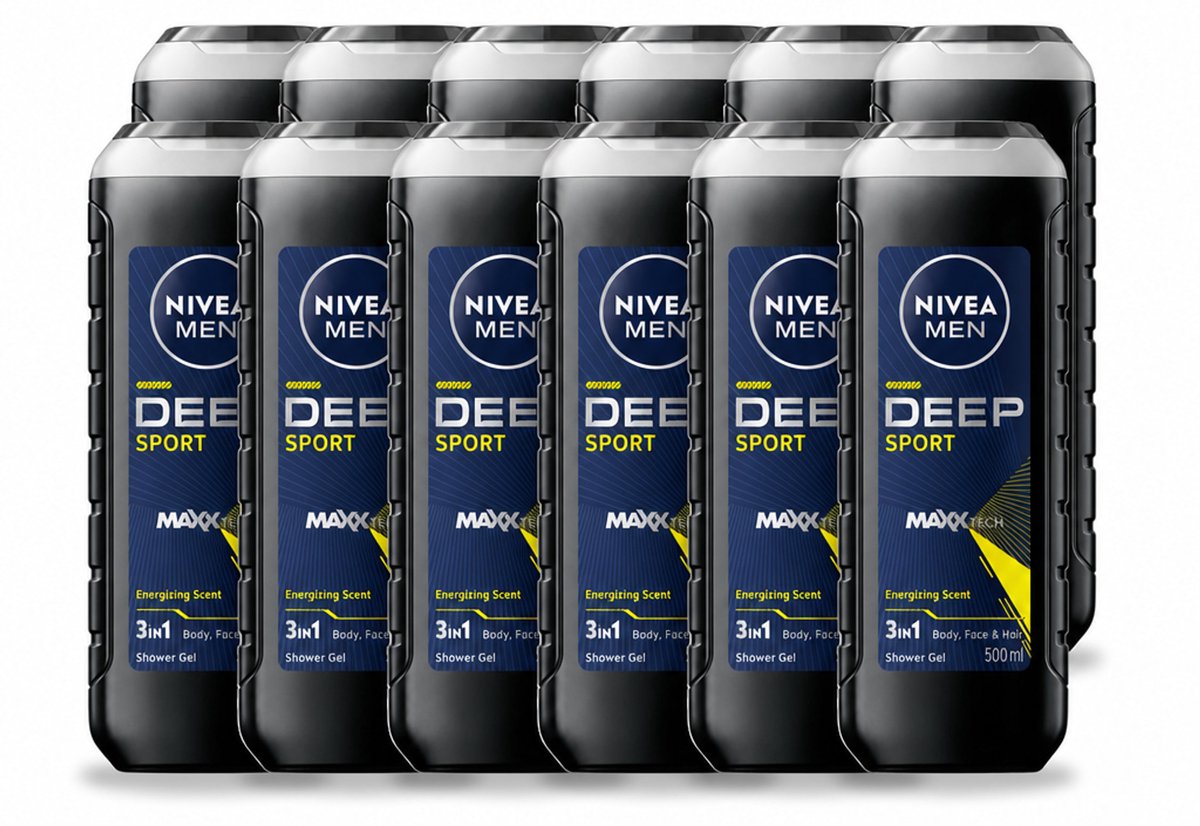 12 x NIVEA MEN - Douchegel - Deep Sport - 500 ml - Voordeelverpakking - 12 stuks