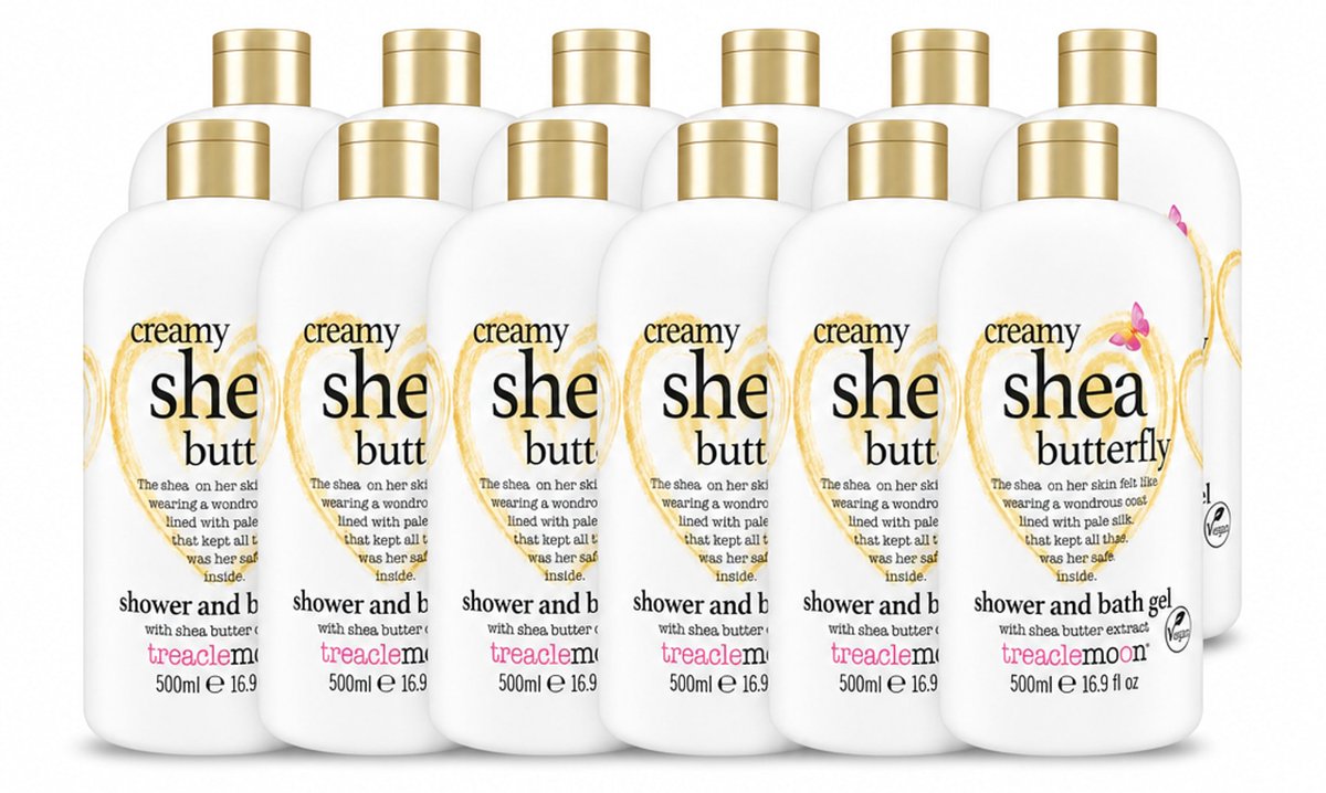 12 x Treaclemoon – Bad- & Douchegel – Creamy Shea Butterfly – 500 ml - Voordeelverpakking - 12 stuks