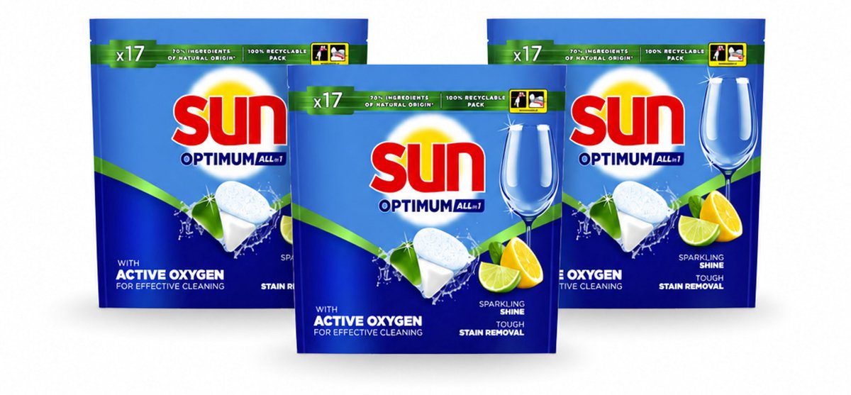 3 x Sun - Vaatwascapsules - Citroen - 17 capsules - Voordeelverpakking - 3 stuks