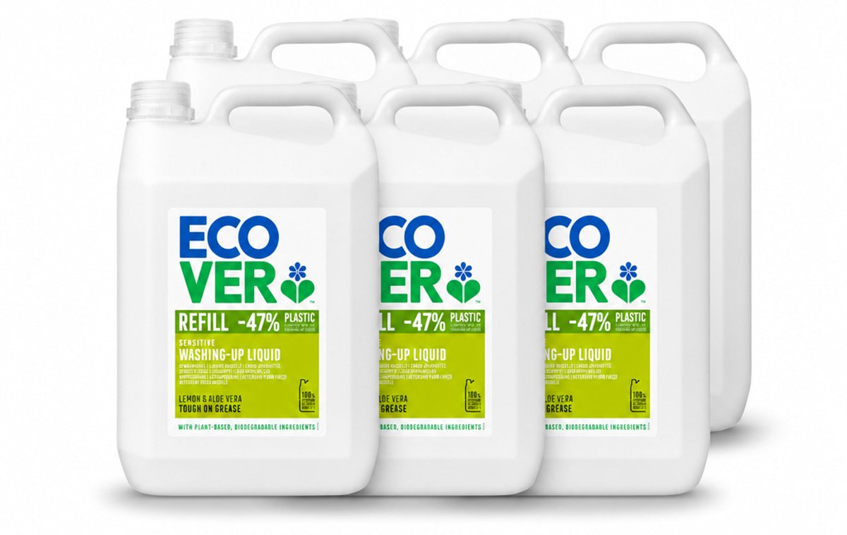 6 x Ecover - Afwasmiddel - Citroen & Aloë Vera - 5 liter - Voordeelverpakking - 6 stuks