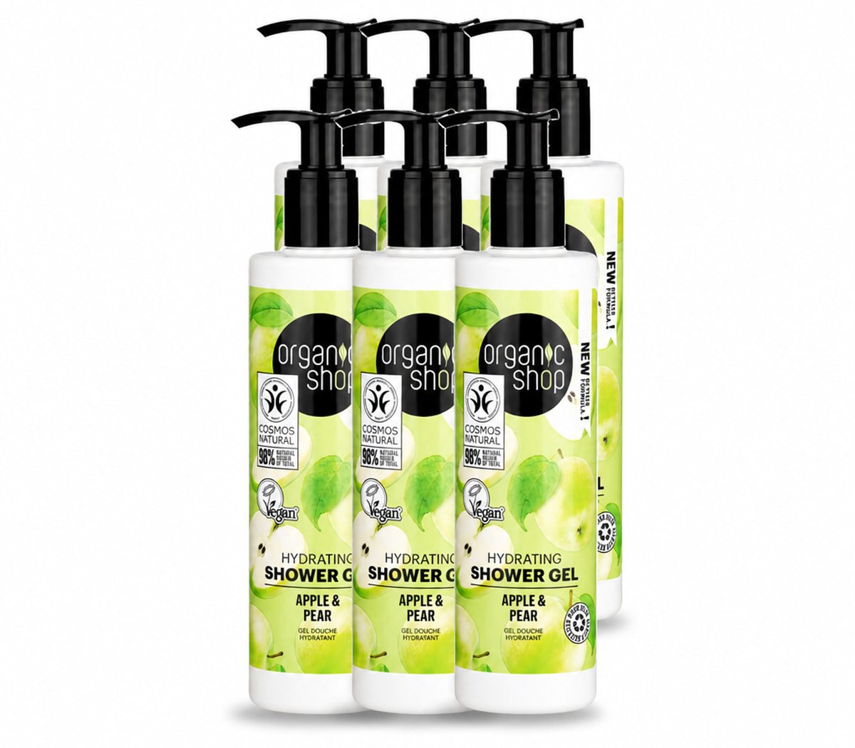 6 x Organic Shop - Douchegel Apple & Pear - Verfrissend en Hydraterend - 280 ml - Voordeelverpakking - 6 stuks