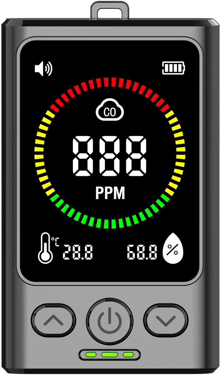 Draagbare Koolmonoxidemelder met Temperatuur- en Vochtigheidsweergave - Zeer Nauwkeurige Elektrochemische Sensor - Oplaadbaar - Geschikt voor Thuis, Camper en Garage - Digitaal Luchtkwaliteitsmeter