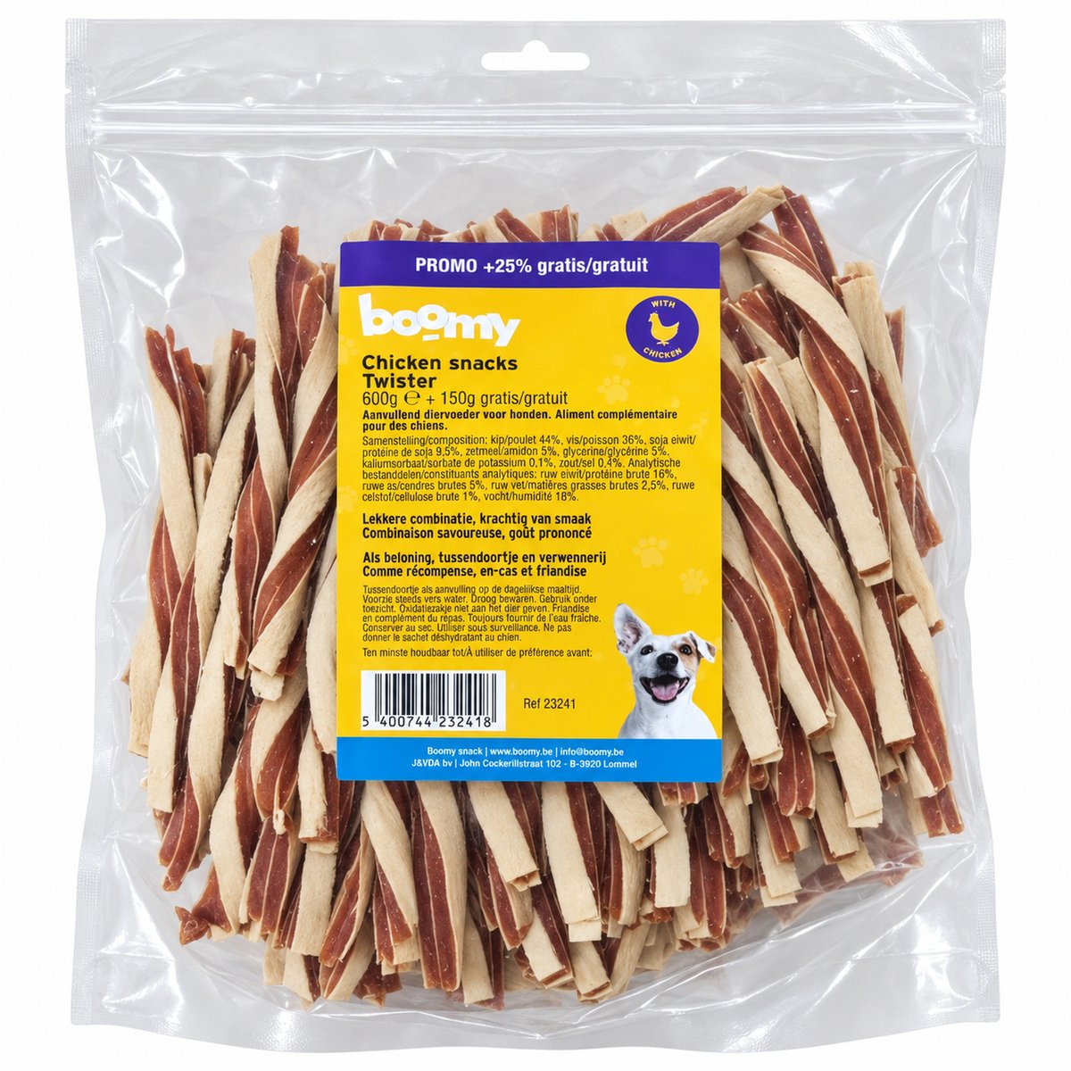 Boomy - Hondensnacks - Zachte hondensnoepjes - Kauwstaaf - Twister - Kip & vis rolletjes - 11cm - 750g