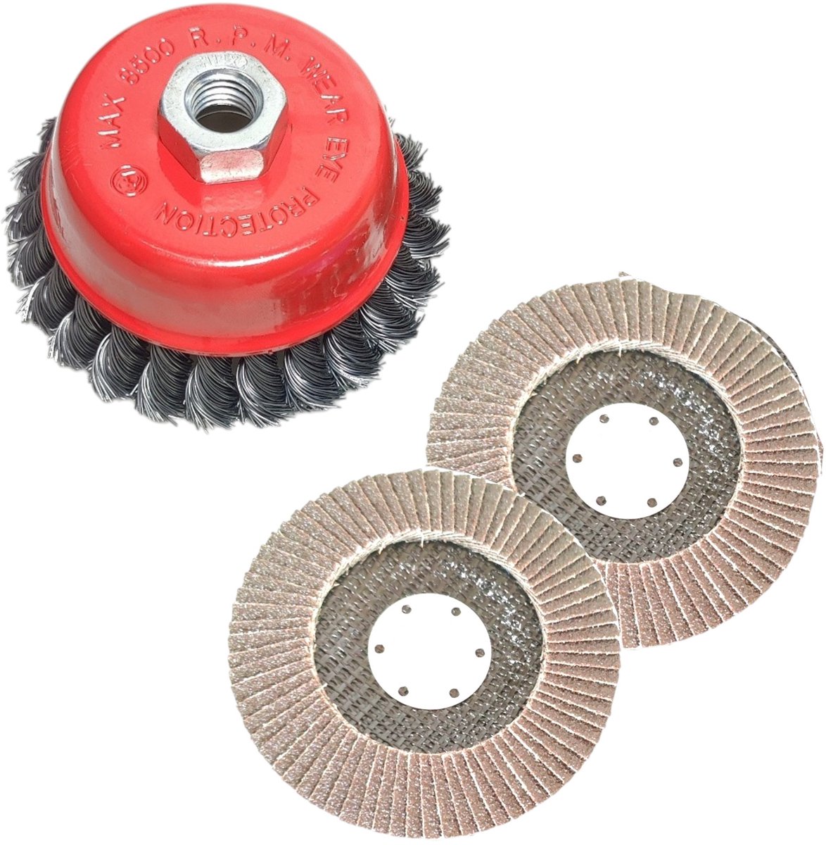 Komborstel Staal 100mm Getordeerd M14 met 2 Lamellenschijven 125mm P60/P100