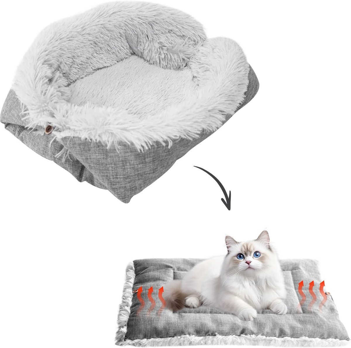 YAGXIG Kattenmand-Huisdierenmat - Hondenmand-Kattenmat - Huisdierbedmat voor herfst-winter - 2-in-1 Zachte Pluche Mat - Geschikt voor Katten en Honden - Zachte Kattendeken - 61x51 cm