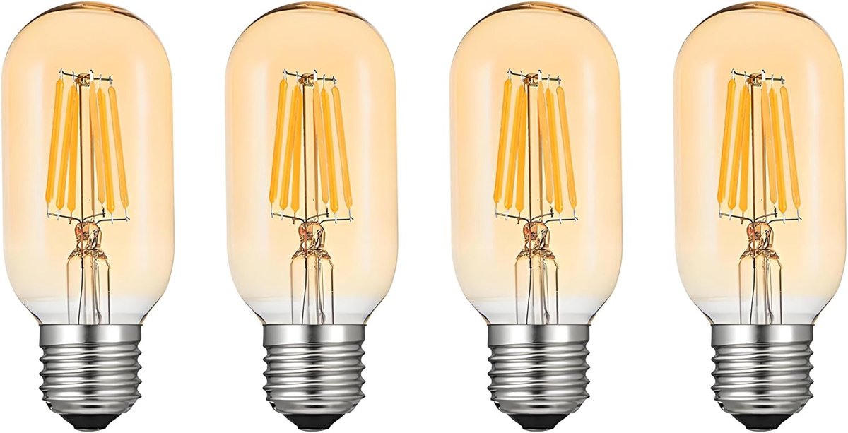 Vintage gloeilamp E27, LED 4W T45 Retro LED-lamp warm wit 2700K, Edison gloeilamp E27 Vintage Ideaal voor hanglamp, tafellamp, wandlamp enz., niet dimbaar - 4 stuks
