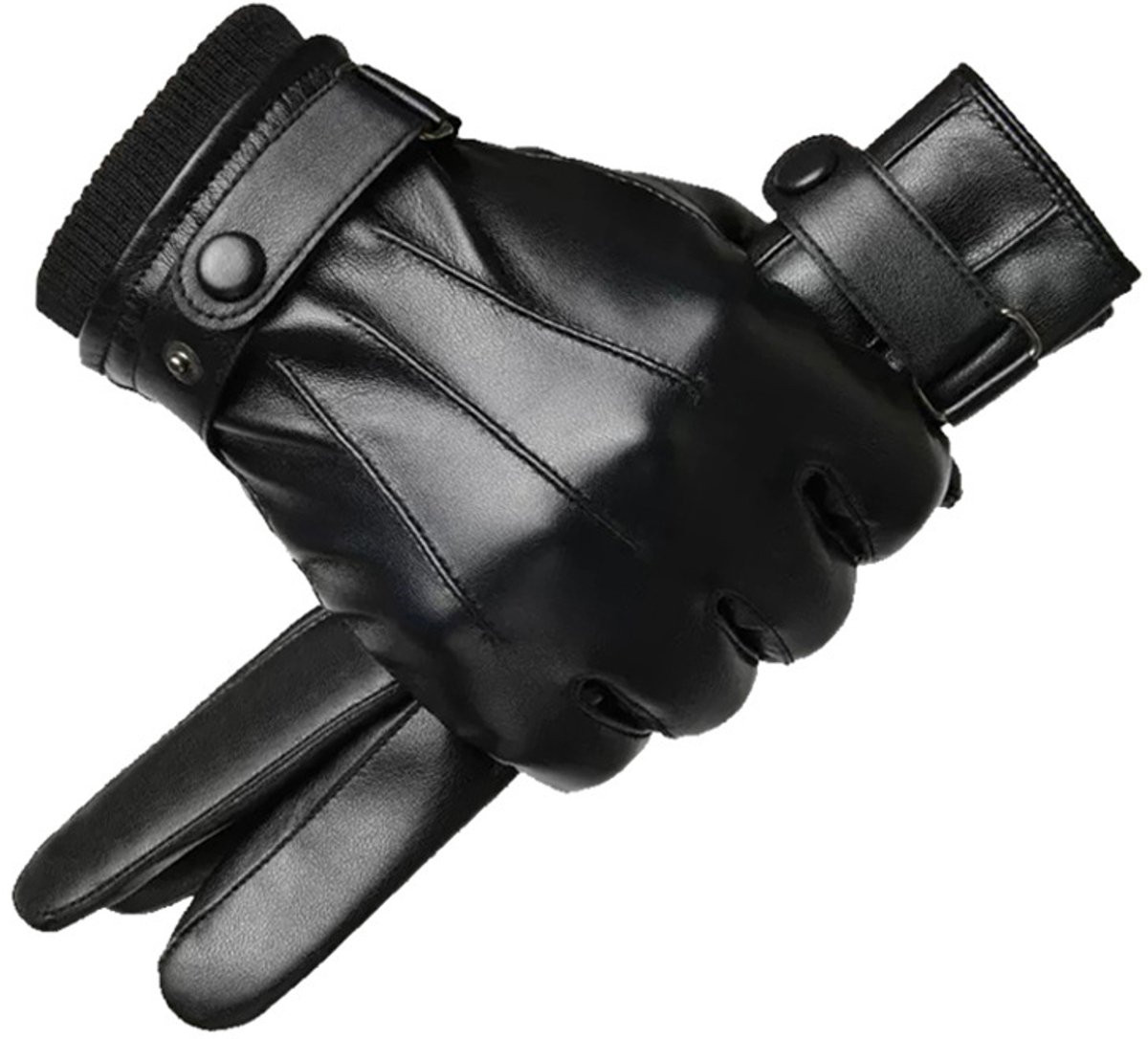 Zwarte leren winterhandschoenen voor heren, thermische touchscreen‑handschoenen, stijlvolle leren wanten voor dagelijks wintergebruik