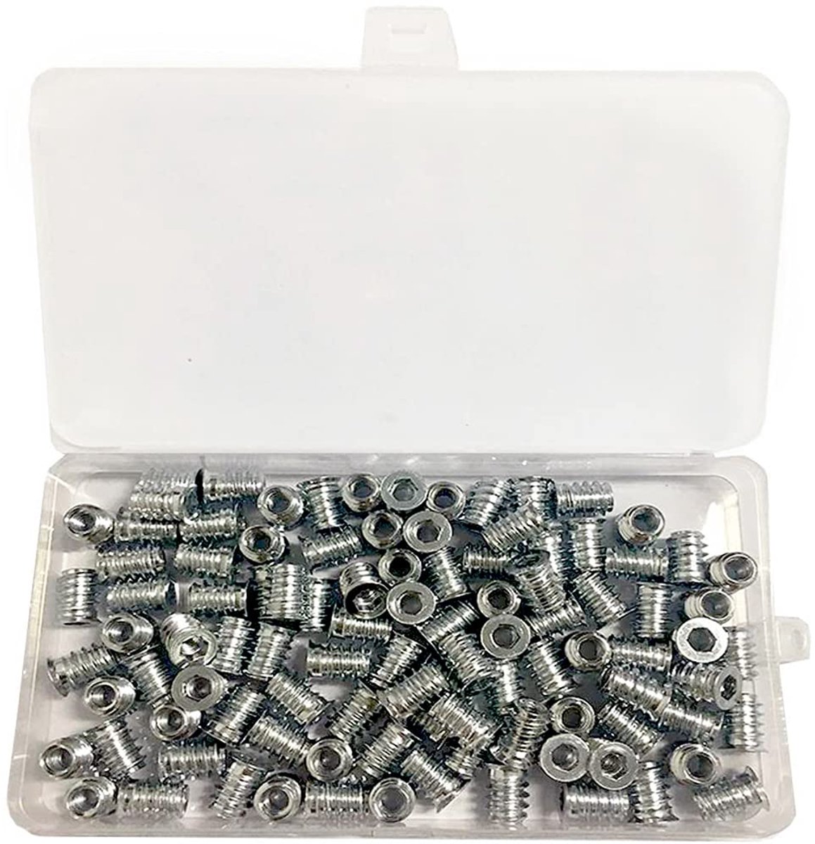100 stuks M6 x 15 mm schroefdraad invoegen moeren assortiment Tool Kit, schroefdraad invoegen moer zeskantschroef in mouw, voor houten meubels, zeskantschroef invoegen schroefdraad invoegen moeren
