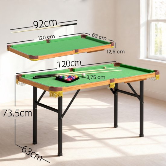 Pooltafelset - Mini pooltafel - Pooltafel speelgoed - Woonkamer pooltafel - Gezinsplezier - Opvouwbaar - Stabiel - Compleet met accessoires - Gemakkelijk schoon te maken - Huisdecoratie - Geschikt voor woonkamer, tuin, competitie (groen, 120*73,5 cm) — afbeelding 2