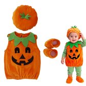 Onesie - Pompoenonesie - Halloween pompoenkostuum - Inclusief muts , schoenovertrekken - Geschikt voor jongens , meisjes - Geschikt voor Halloween, Thanksgiving, verjaardagen ,pompoentuinen - Oranje