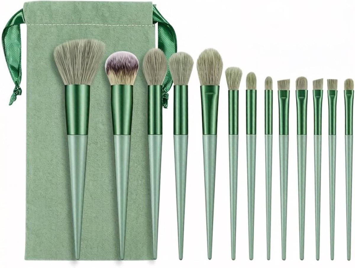 13-delige make-upkwastenset, zachte borstelharen voor make-upkwasten, foundation, poeder, oogschaduw, rouge (groen)