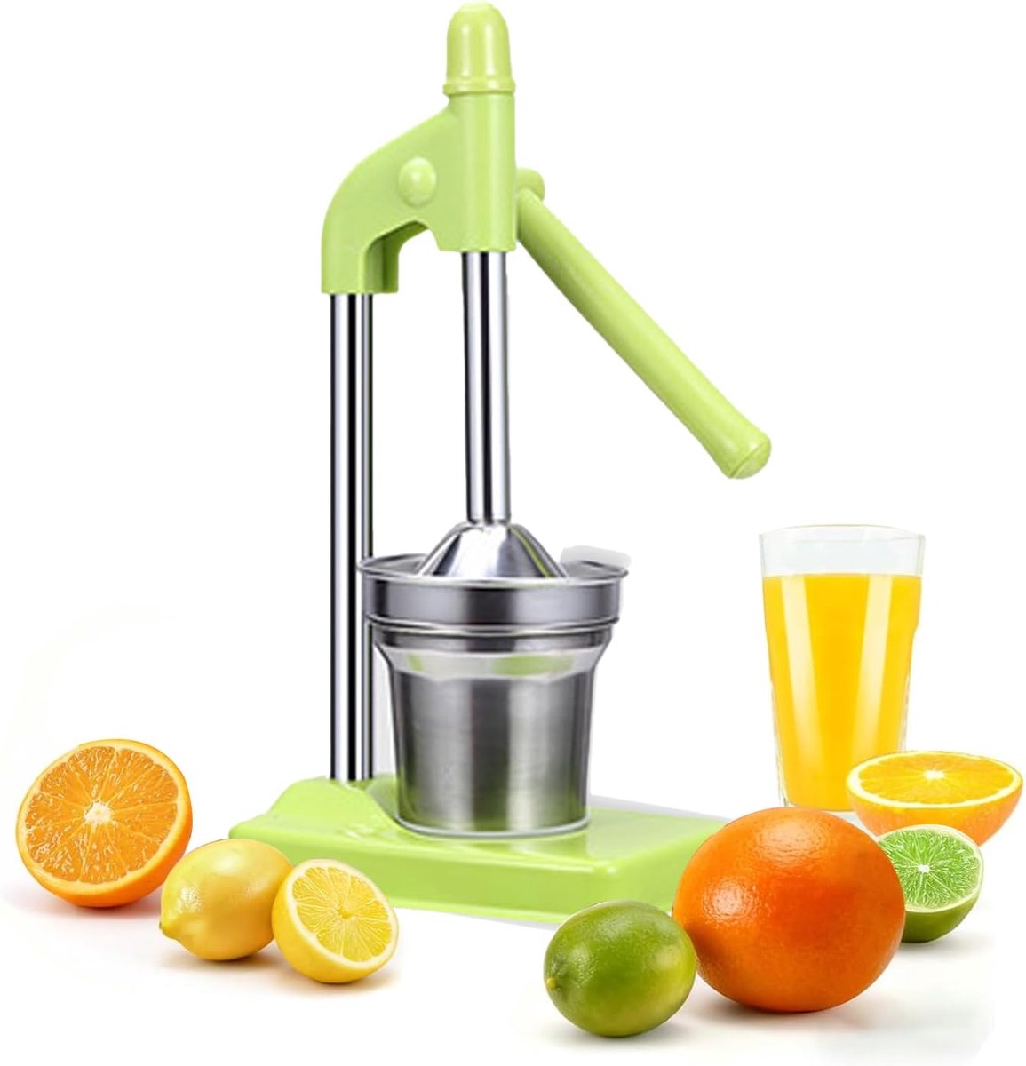 Handmatige citruspers van roestvrij staal, voor fruit en citrusvruchten, 4 kleuren, stabiele basis, stil en compact, ideaal voor thuis, camping, fitness en studenten (groen)
