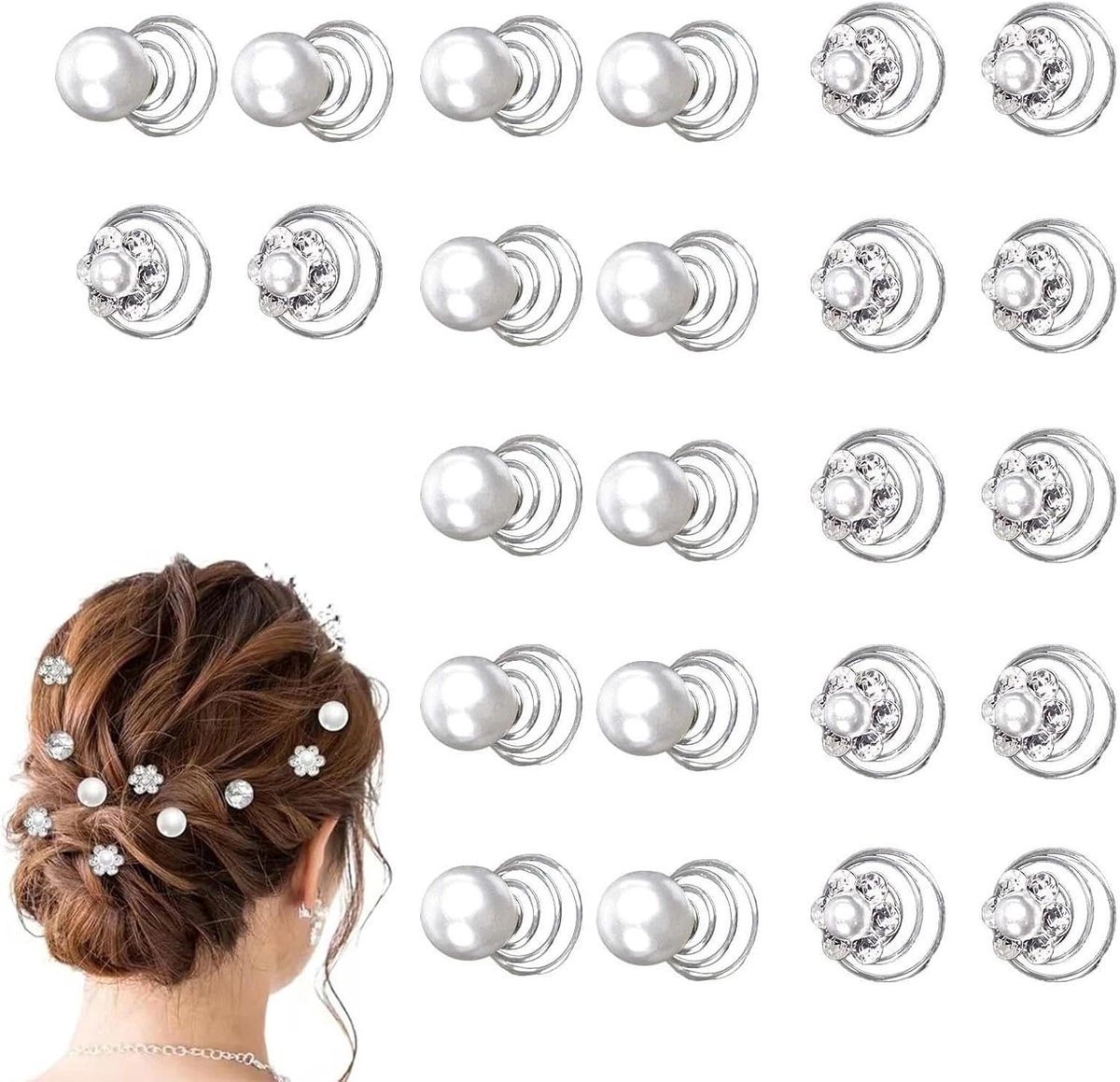 Haarspelden, 24 stuks, strass parelharen, speld diamant, parel, bloem, juwelen, accessoires, spiraal, bruiloft, haarclip voor vrouwen, meisjes, bruiloft, bruidsdouche