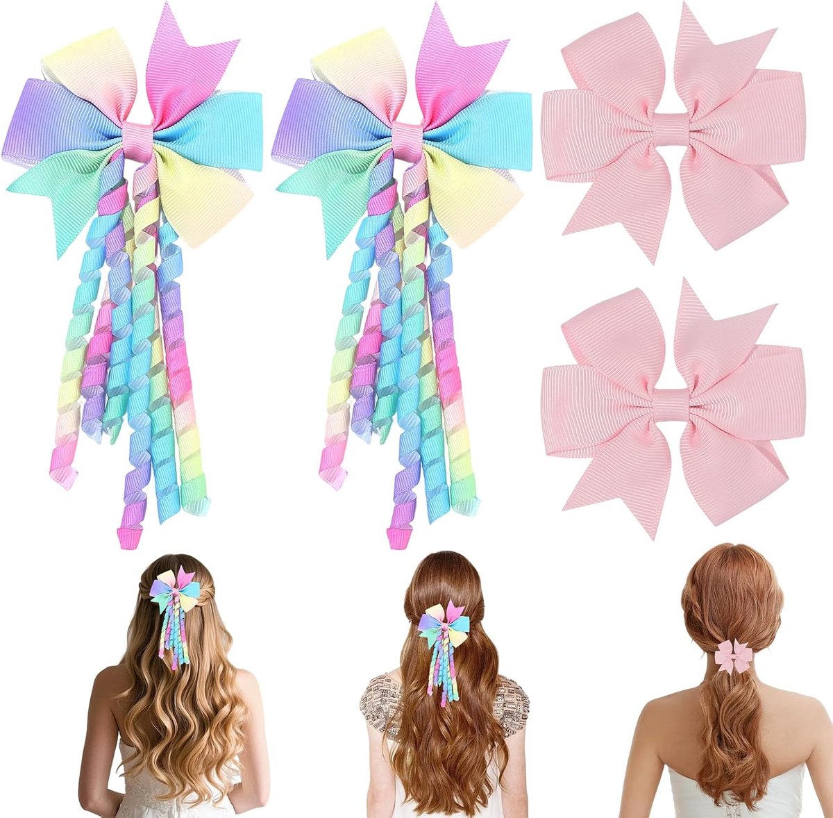 Haarstrikken, 4 stuks, accessoires voor meisjes, roze stof, haarspelden met spiraal, voor school en feest