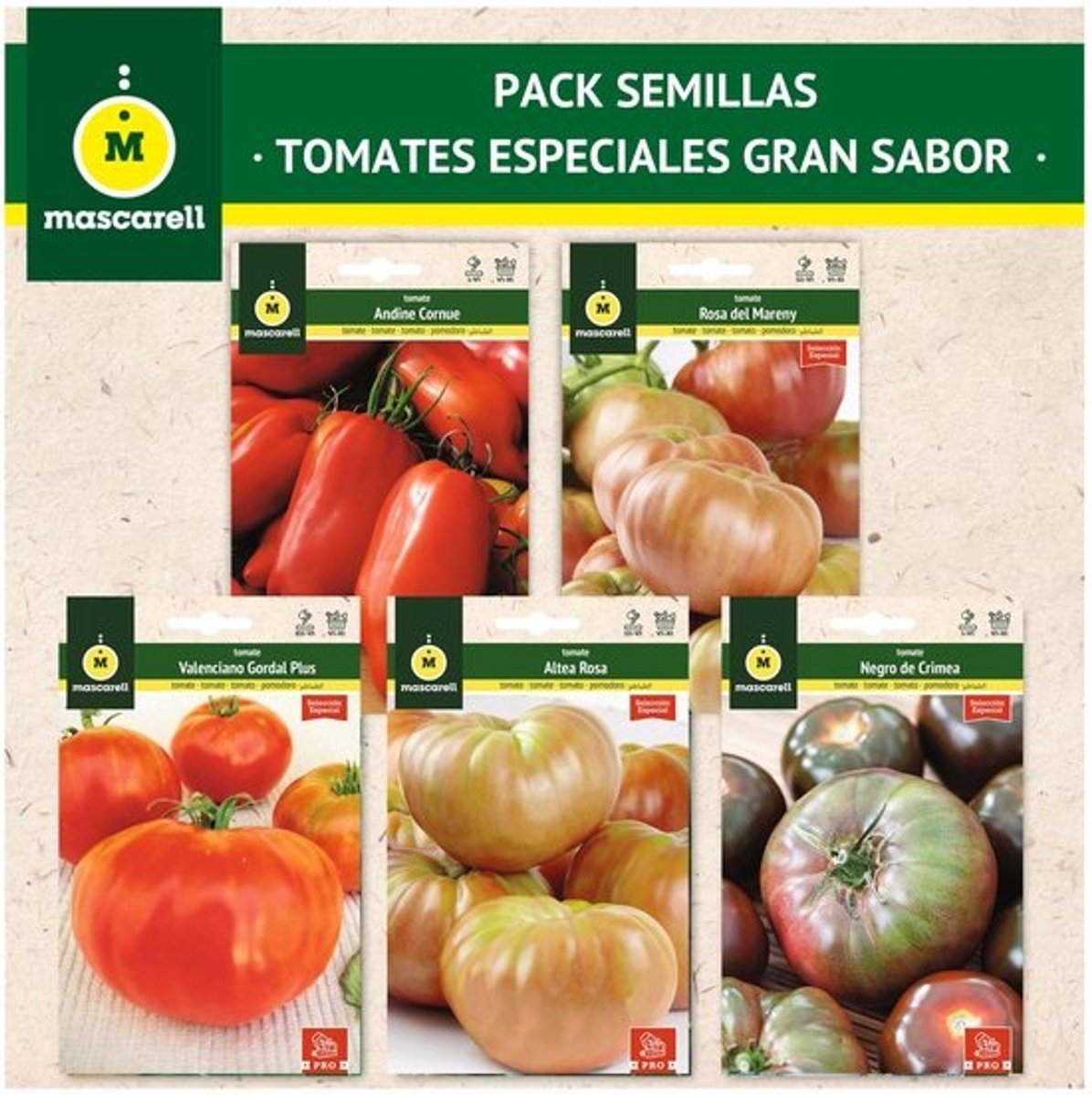 SnelShoppen - Zaden Mascarell, Pakket Zaden Speciale Tomaten, 36 Gram, Gemakkelijk Thuis Te Kweken, Bevat 5 Soorten Heerlijke Tomaten voor Tuin en Keu