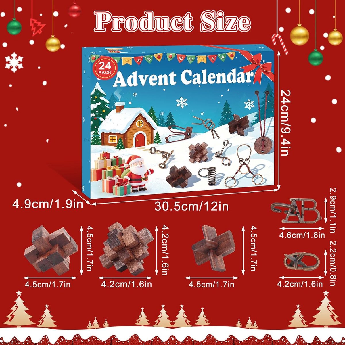 Adventskalender 2026 puzzelspellen voor volwassenen - jongens en meisjes - 24 verschillende 3D-puzzels, houten en metalen puzzels, 24 dagen aftelkalender, 3D-puzzel, cadeau voor het hele gezin voor — cadeau in Spellen & Speelgoed - foto 2