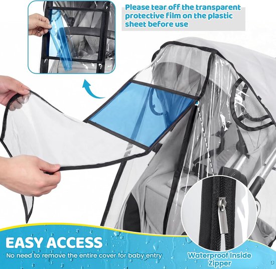 Regenhoes kinderwagen – Universele regenhoes – Regenhoes Buggy Universeel - Wandelwagen regen hoes - transparent — afbeelding 4