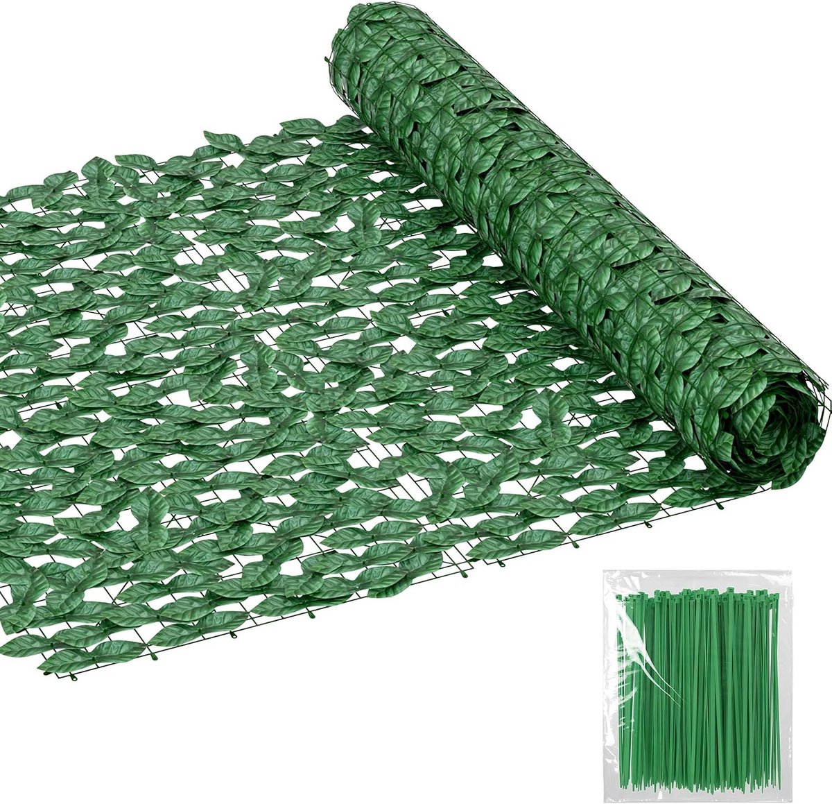 Omheining, 9 m², 100 x 900 cm, kunstklimophek, weerbestendig, inkijkbescherming met netstof achterkant en kabelbinders, windschermbekleding voor balkon, terras, tuin, kantoor