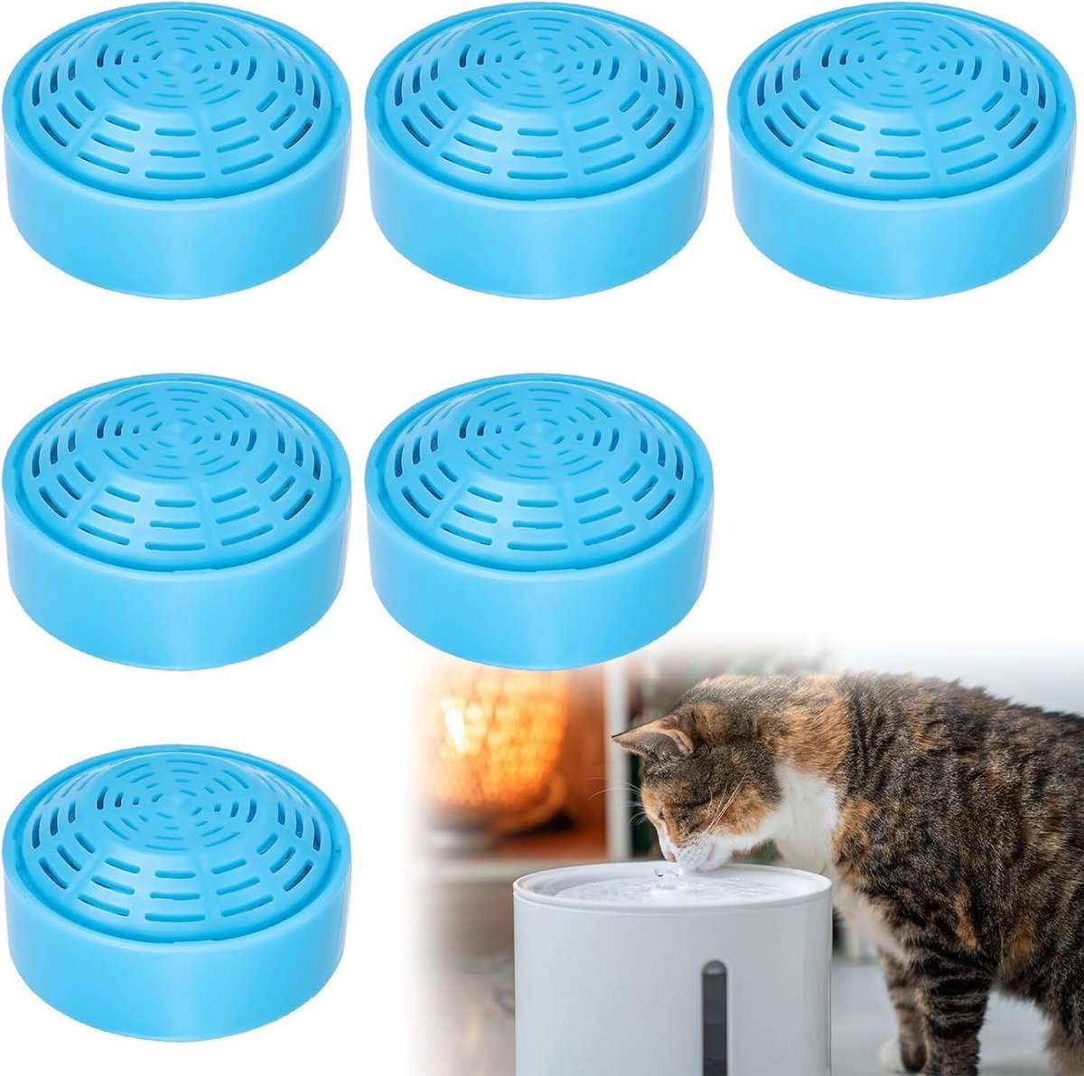 Fonteinen, kattenfonteinfilter, drinkfonteinfilter met 2 liter roestvrij staal, ronde huisdierfontein, kattenfontein, accessoires voor automatische huisdierfontein
