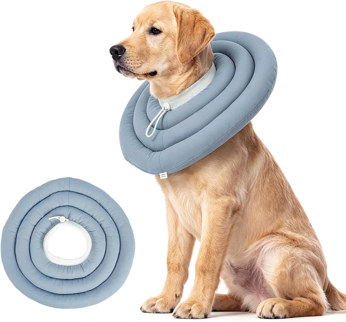 Hondenkraag, lekbescherming na operatie, waterdichte hondenkraag met trekkoord, gevoerde halsband als alternatief voor trechter, operatiekraag voor middelgrote en grote honden, stofblauw (XL)