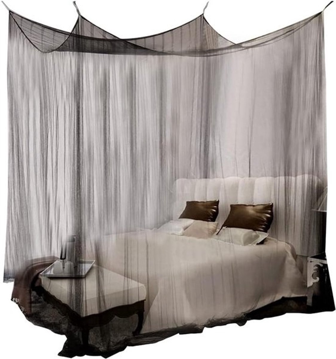 Fijnmazig muggennet voor bed - voor tweepersoons- en kingsize bedden - zwart, ademend design