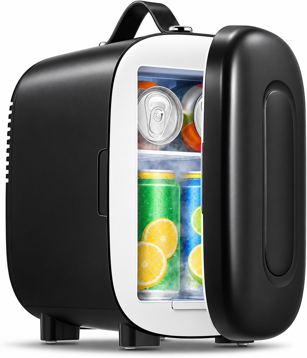 Mini Koelkast 5 Liter – 6 Blikken – AC/DC – Draagbare Koelbox – Stille Werking – Voor Auto, Slaapkamer, Kantoor en Reizen – Zwart