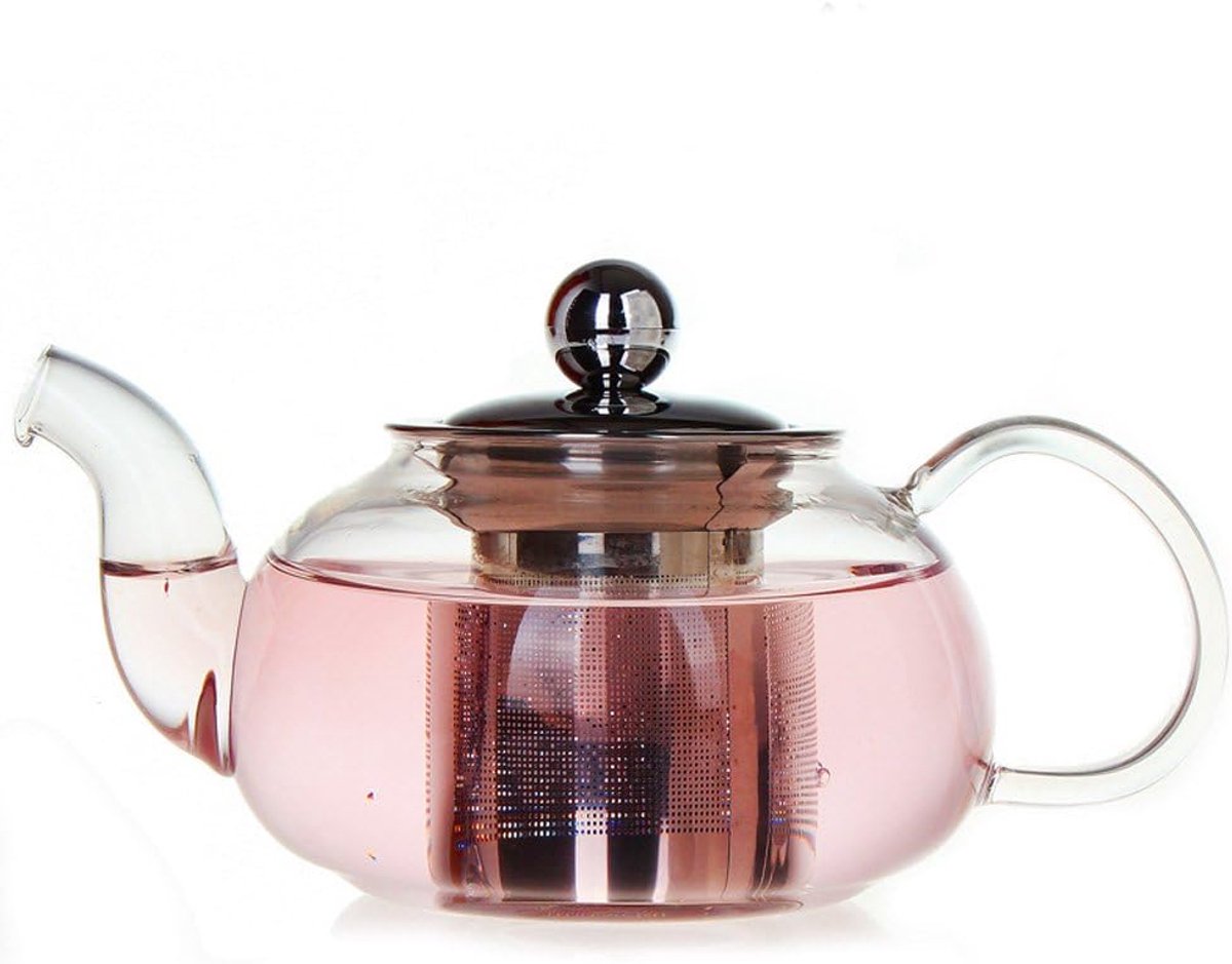 1L glazen theepot met roestvrijstalen zeef en dop met opgewaardeerd ontwerp en verdikt boroscilicate-glas