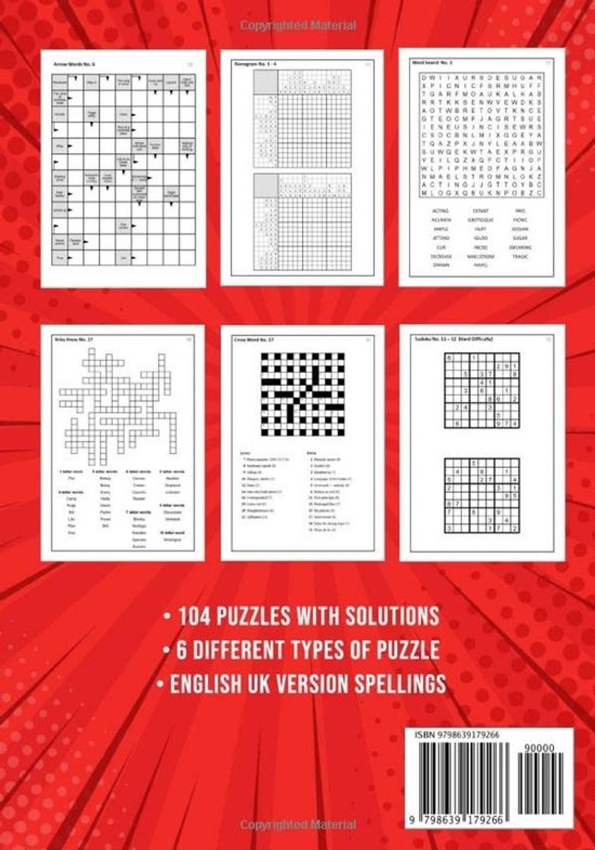 Gevarieerd Puzzelboek voor Volwassenen: Arrowwords, Kruiswoordraadsels, Kriss Kross, Woordzoekers, Sudoku & Nonogram