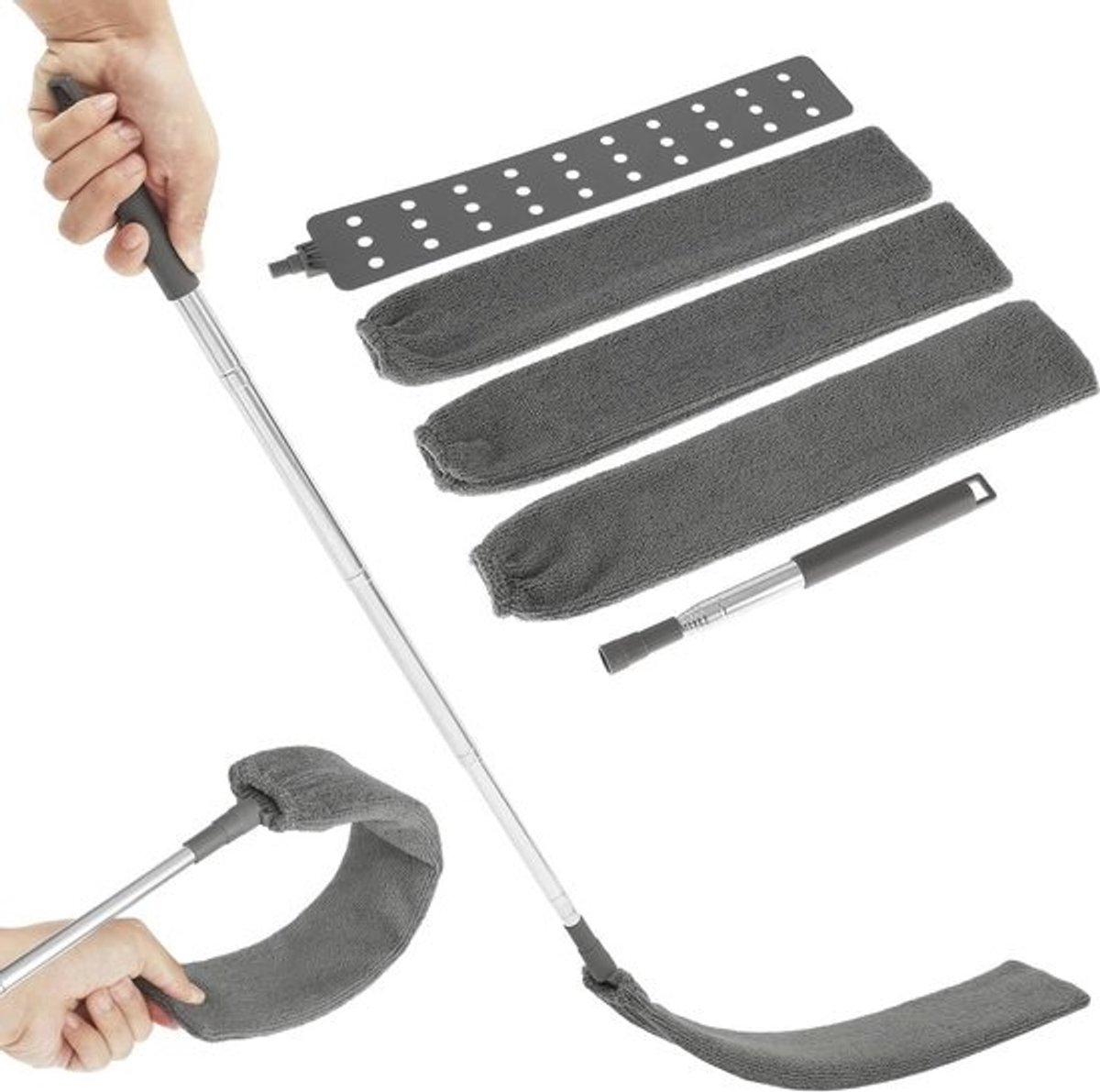 Flexibele Duster met Telescoopstang en Microvezel Spleet - Ideaal voor Stofreiniging van Bank, Bed, Meubels en Moeilijk Bereikbare Hoeken