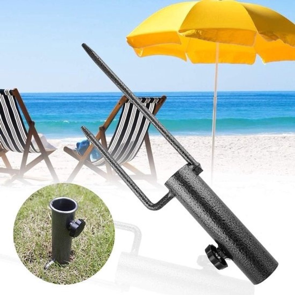 Parasol Anker - Strand Paraplu Houder - Strand Gebruik - Verstelbare Houder - 27 x 13 x 5 cm - Zilver