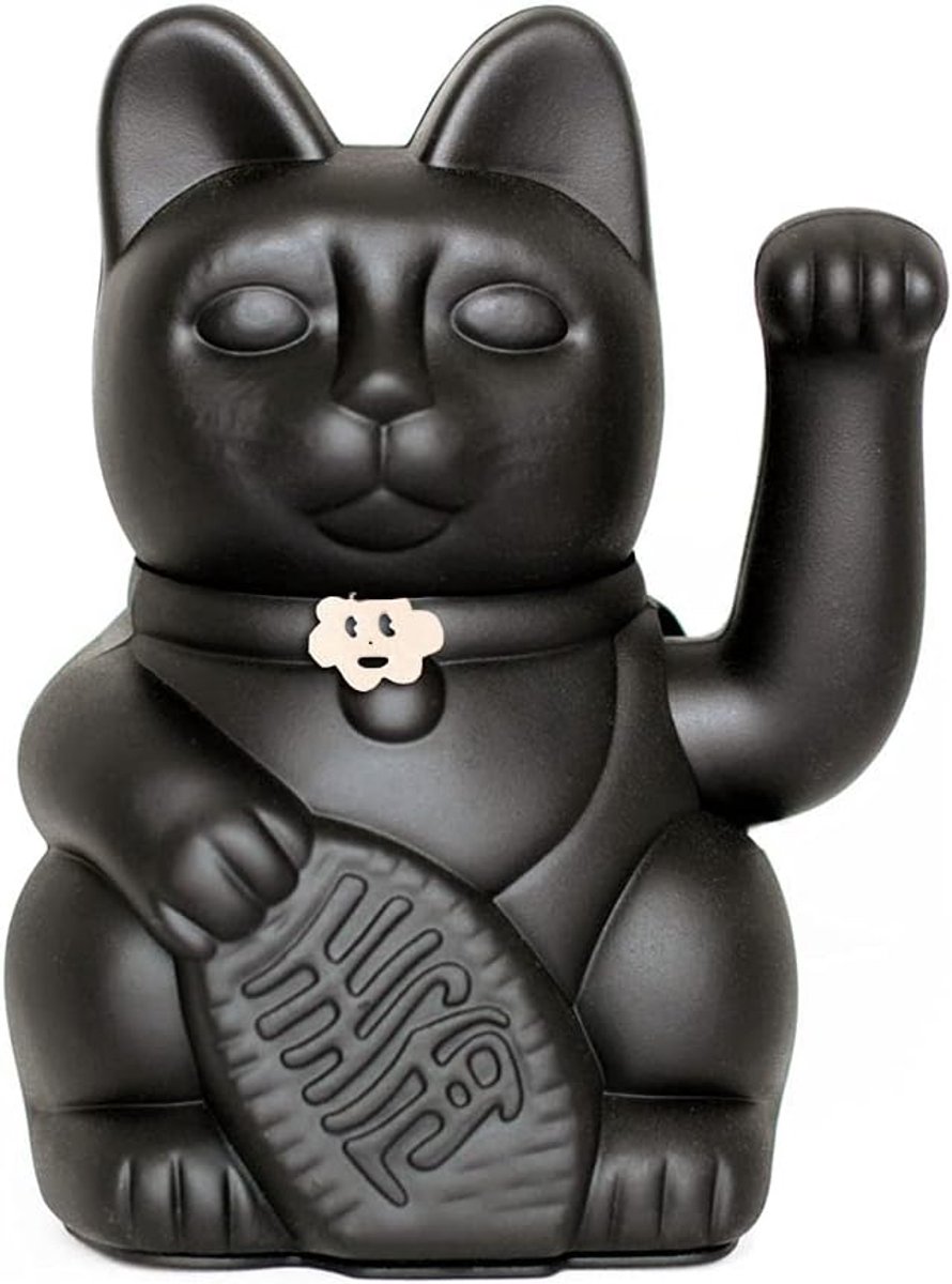 Gelukskat (Lucky Cat/Maneki Neko) (Zwart, L (12x9x18cm))