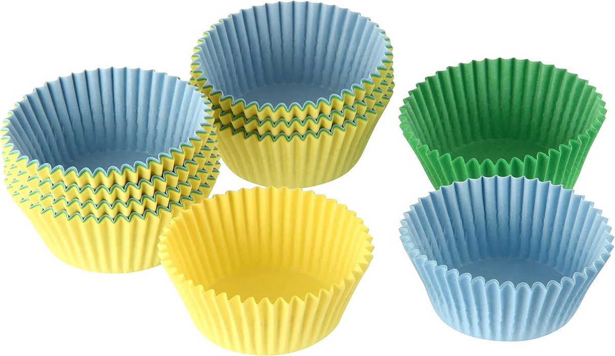 Oetker Papieren bakvormset, 150 stuks, Ø 5 cm, in geel-groen-blauw, textiel, kleurrijk, 5 cm