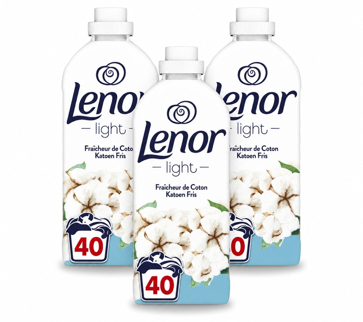 3 x Lenor Light - Wasverzachter - Katoen Fris - Fris & Zacht - 40 Wasbeurten - Voordeelverpakking - 3 stuks