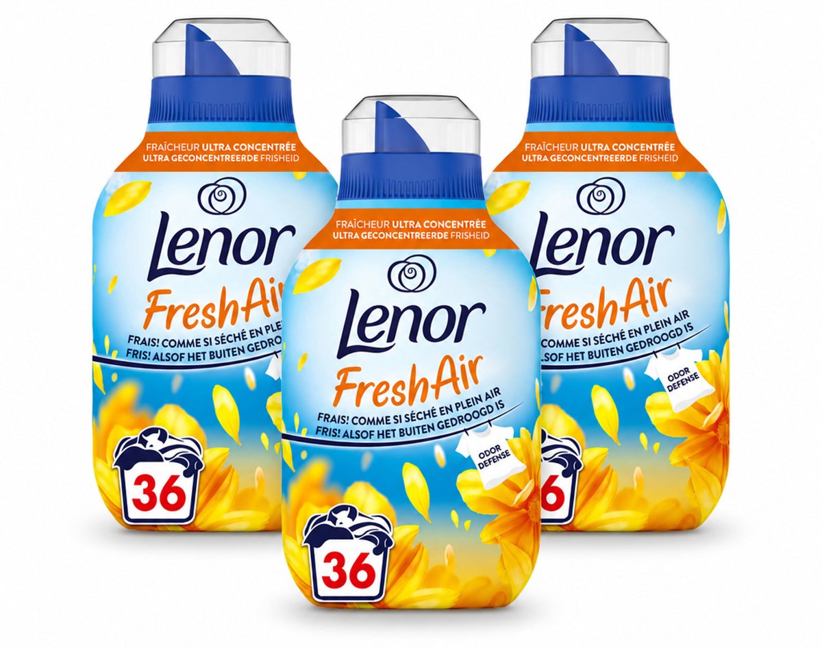3 x Lenor - Wasverzachter - Fresh Air Zonnestralen - Ultra Geconcentreerd - 36 Wasbeurten - Voordeelverpakking - 3 stuks