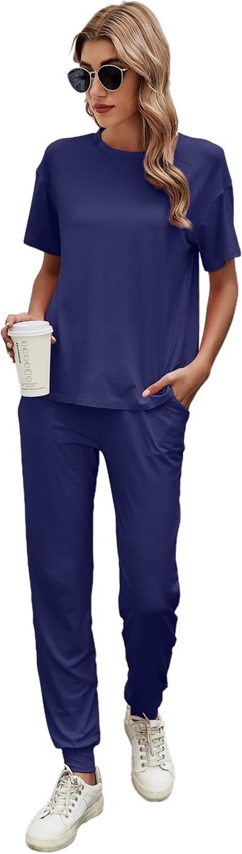 huispak, tweedelig trainingspak, sportpak, losse korte mouwen, top en broek, joggingpak, vrijetijdspak, streetwear, kledingset