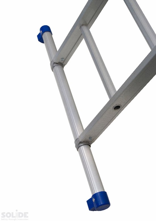 Solide stabiliteitsbalk van aluminium met blauwe voetdoppen.