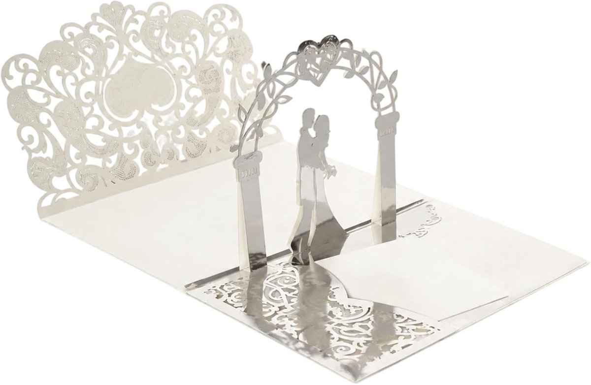 huwelijkskaart, 3D pop-up, metallic zilver