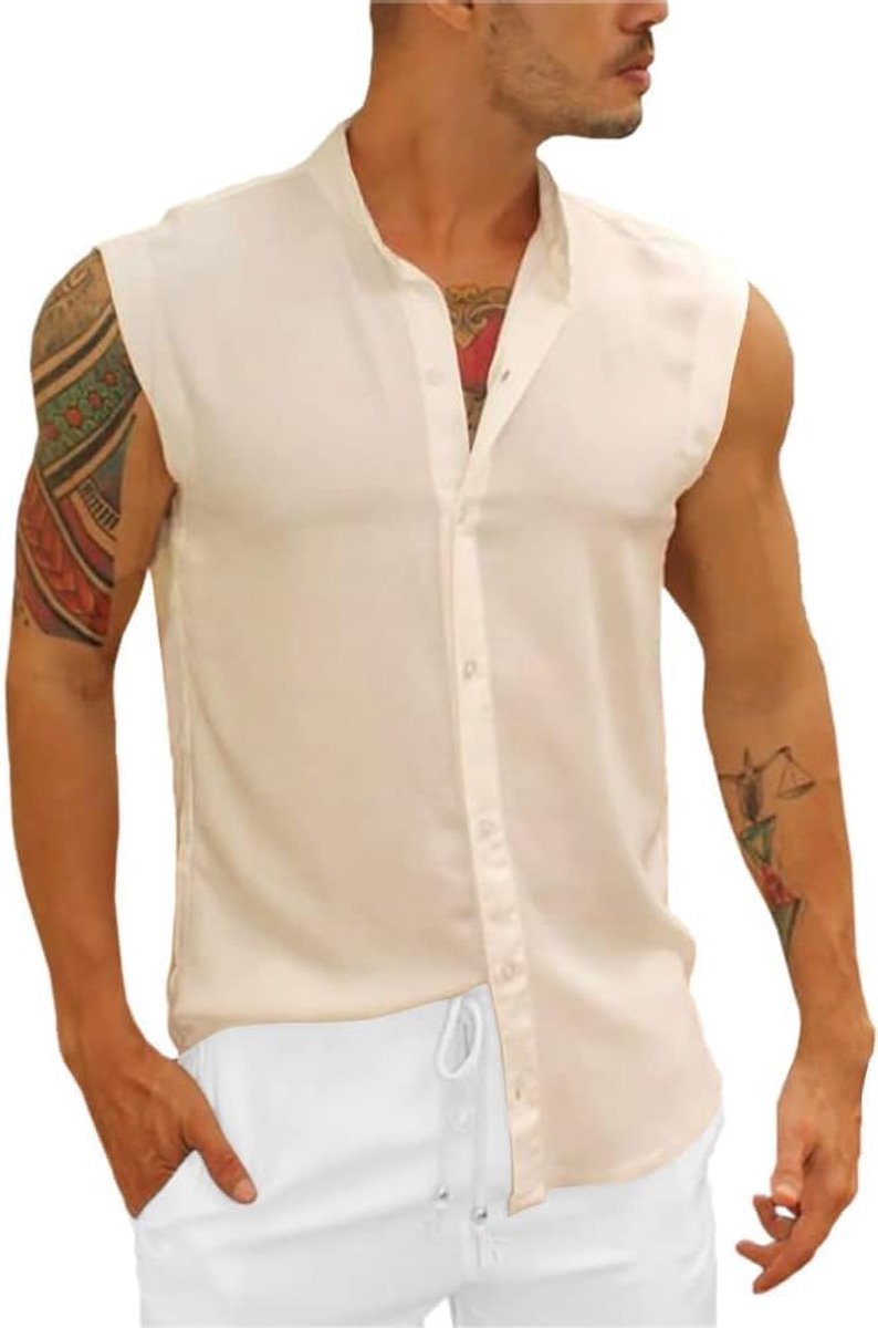 Mouwloos heren hemd tank top zomer katoenen hemd spiershirt voor heren vakantie vrije tijd hemdblouse universele pasvorm