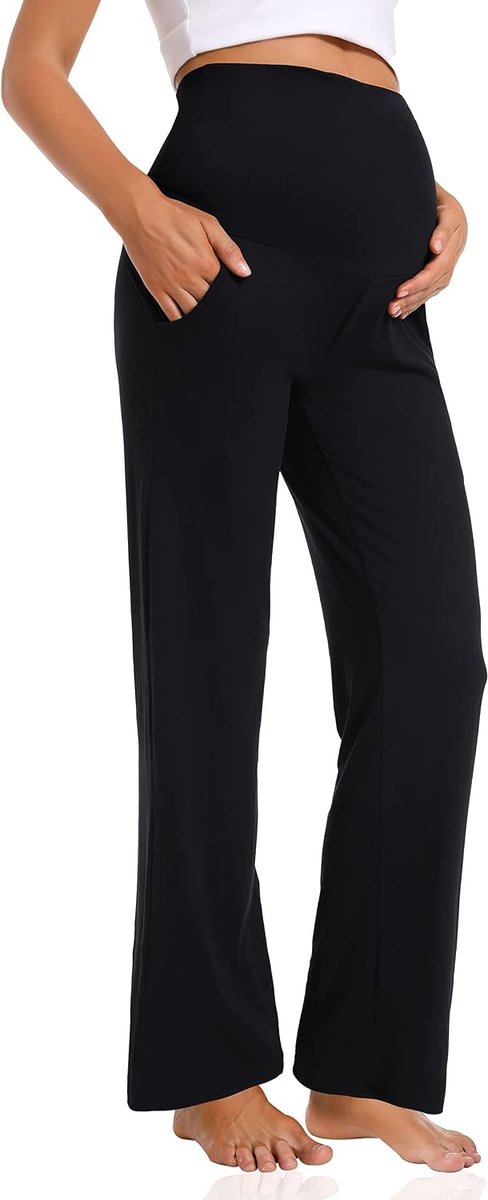 Zwangerschapsbroek met wijde pijpen, casual, losse wijde rechte pijpen, loungebroek met zakken, zwangerschapsbroek