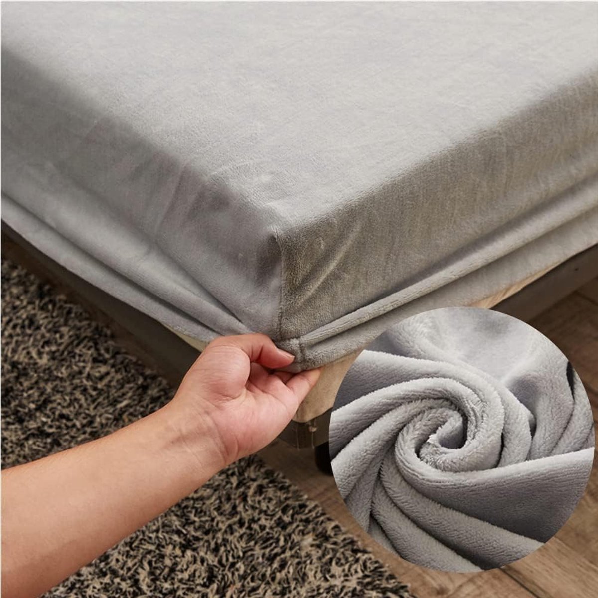 Hoeslaken Fluweel 200 x 220 cm, lichtgrijs beddengoed, 30 cm diepe zak, warm winterbeddengoed, hoeslaken, zachte teddy fleece lakens, kreukvrij