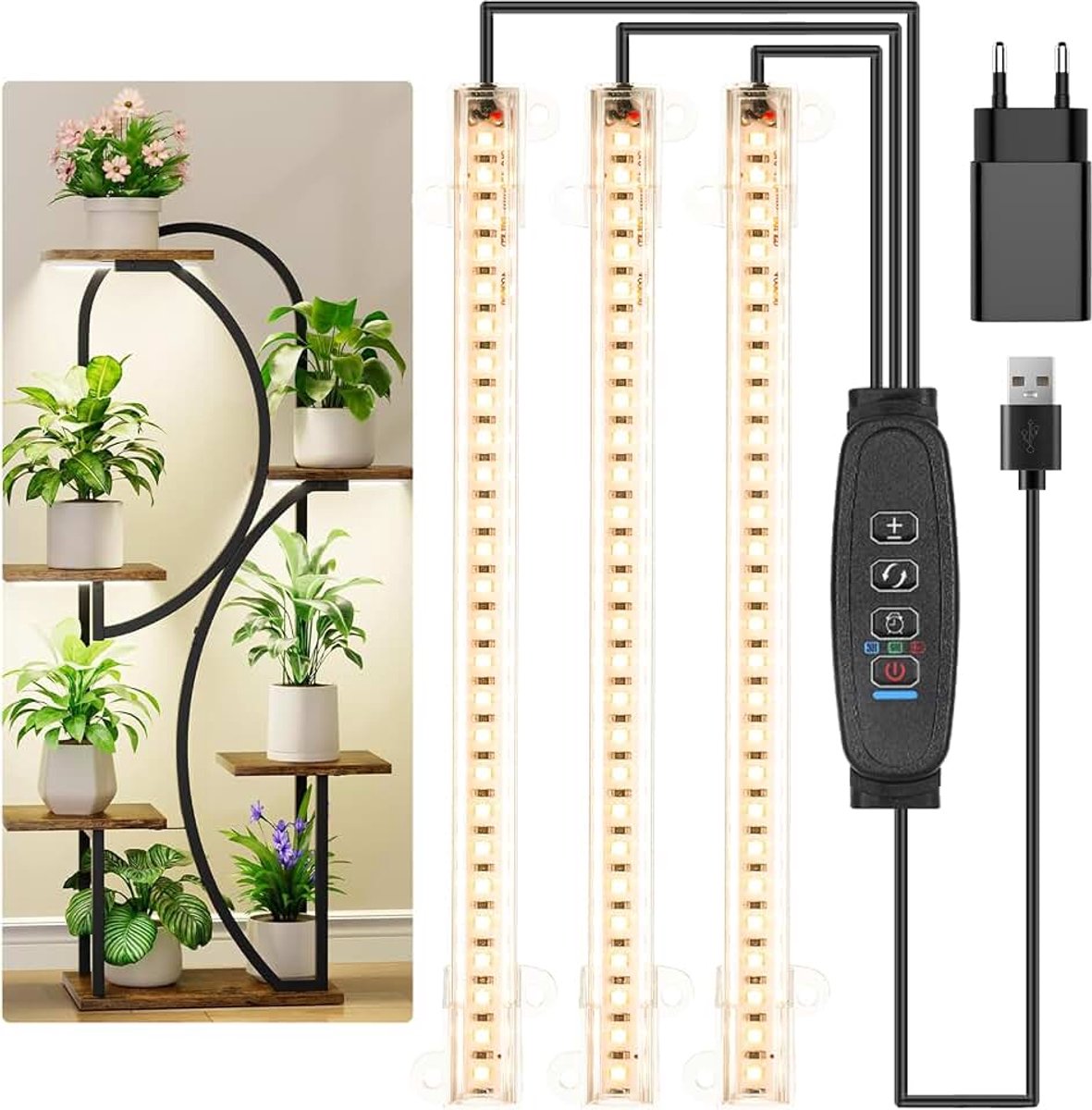 Led-groeilicht voor kamerplanten, volledig spectrum 3500 K, 78 leds, plantenlicht met 3/9/12-uurs timer, 10 dimbare niveaus voor zaailingen, vetplanten en plantenrek, 3 koppen, 22 cm