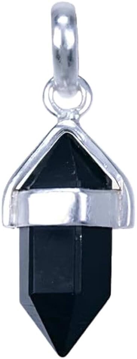 Onyx zwart edelsteen met potlood vatting kettinghanger