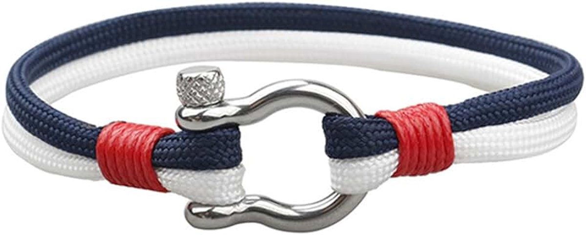 Nautische armband met stalen beugel | Heren en dames | Roestvrij staal leer, 21 cm, Leer